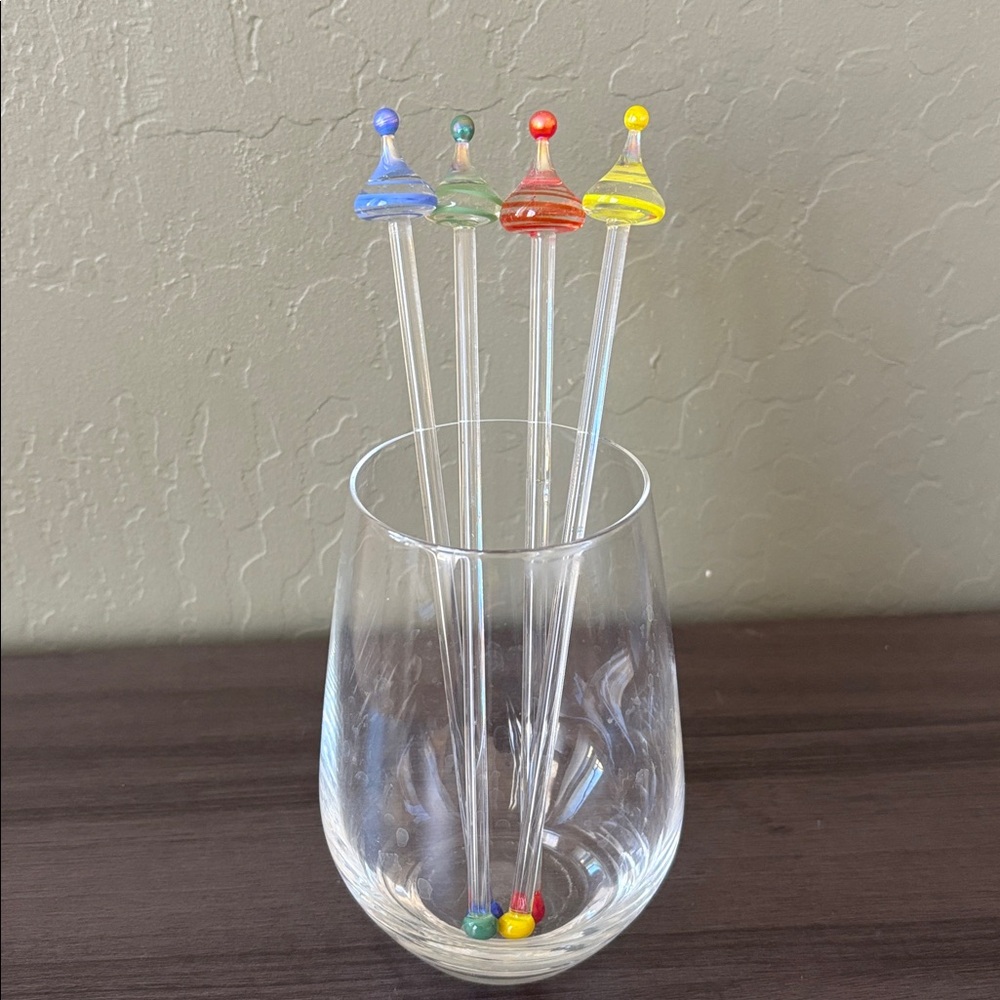 Pier 1 Blown Glass Multicolored Swizzle Sticks Set of‎ 4